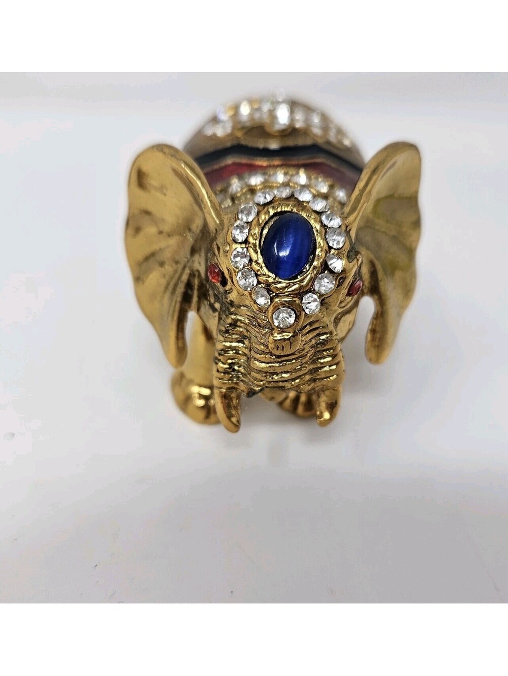 Jeweled Elephant Hinged Trinket Box Set 3 Gold Tone Rhinestones 4th Trunk Broken - Picture 6 of 16